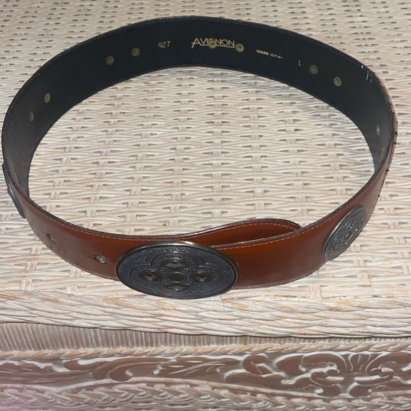 Avignon Brown Leather Belt with Silver Accents - Picture 1 of 9